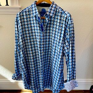 Robert Graham men’s blue/whit/black plaid button down shirt - Size XL